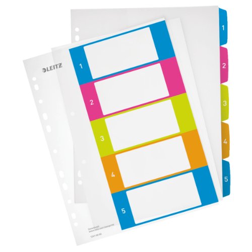 Leitz A4 Register, Trennblätter, Beschriftbares Deckblatt,WOW, Mehrfarbig (Zahlen 1-5/10er Pack)