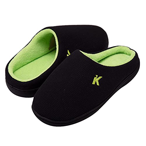 Aniywn Men's Memory Foam Slippers Plush Fleece Lined House Shoes Indoor Outdoor Anti-Skid Rubber Sole Home Slippers Green