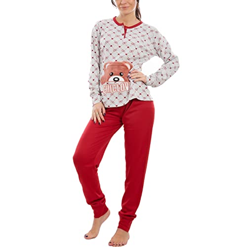Pyjama femme peluche Toocool IT-5336 bordeaux S avec ensemble pantalon manches longues ours