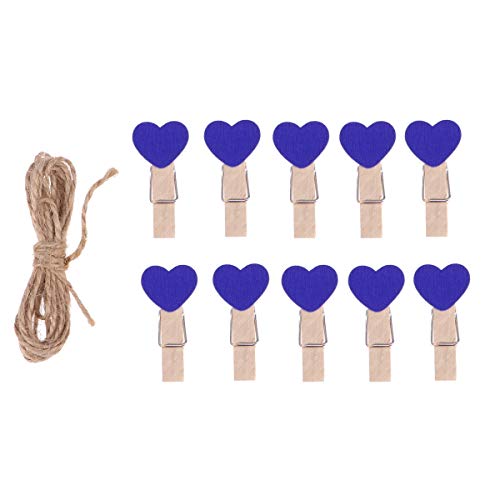 Amosfun 30 peças mini clipes de papel fotográfico em forma de coração, pregadores de madeira, cartõe