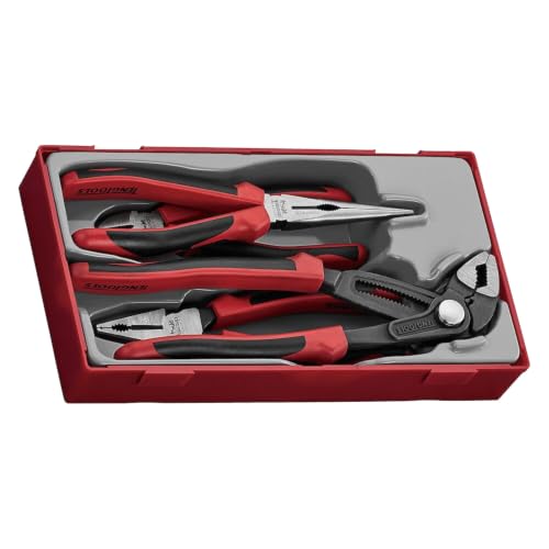 Image of Plier Set TPR Grip Q TT1 4 Pieces | Four essential pliers with ergonomic TPR grips and a quick-set water pump plier rated HRC60, all in a handy storage tray.