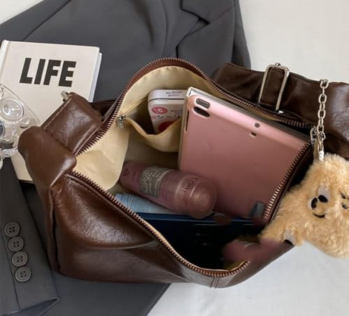 Slouchy PU Leather Hobo Bags Women Trendy Underarm Shoulder Bag Crossbody Purse College Travel Satchel Tote Handbag 20254