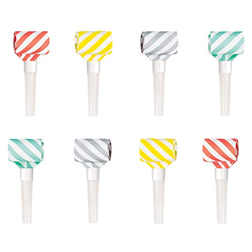 Vibrant Striped Squawker Blowouts - Fun & Colorful Noisemakers - Perfect for Festive Parties & Events - 8ct