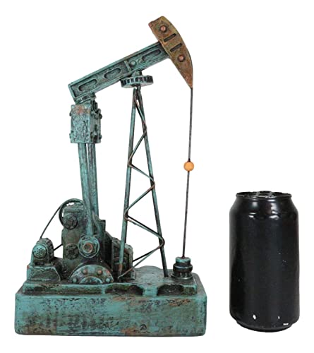 Ebros Gift Rustic Vintage Green Nodding Donkey Pumpjack Oil Derrick Rig Prototype Sculpture Wild West Pumpjack On Platform Model Home Decor Western Antiqued Figurine #TOP4