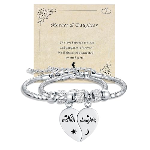 Yonhon Mother Daughter Bracelet Necklace for 2/3/4, Mother Daughter Matching Keychain Set