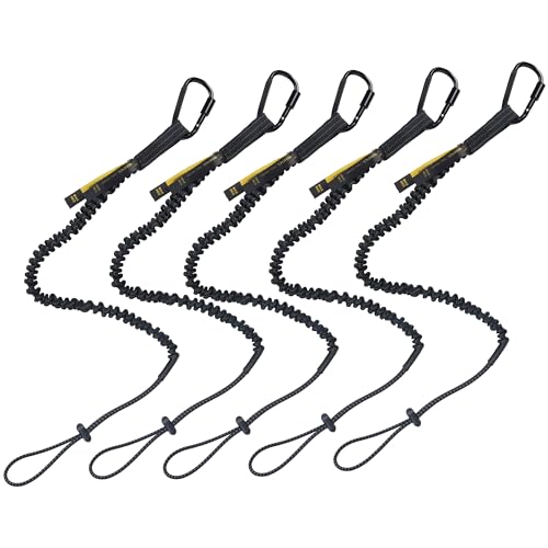 TRSMIMA Safety Tether Tool Lanyard - 5 Pack Stretch Strap Safety Fall Protection Tools Leash with Screw Lock Carabiner Clip