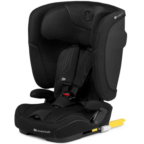 Kinderkraft FIX2GO Seggiolino per bambini i-Size, 76-150 cm, Isofix, Top Tether, saferide sensor, fino a ca. 12 anni, sistemi di sicurezza, rivestimenti di alta qualità, reclinabile, Nero