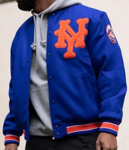 Men's Wool Varsity Jacket, Royal Blue and Orange, Button Front Baseball style Jacket3