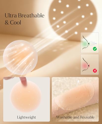 Image of Popilush Nipple Covers for Women Sticky Bra Silicone Adhesive - Breathable Invisible Reusable for Wedding, Backless Dresses
