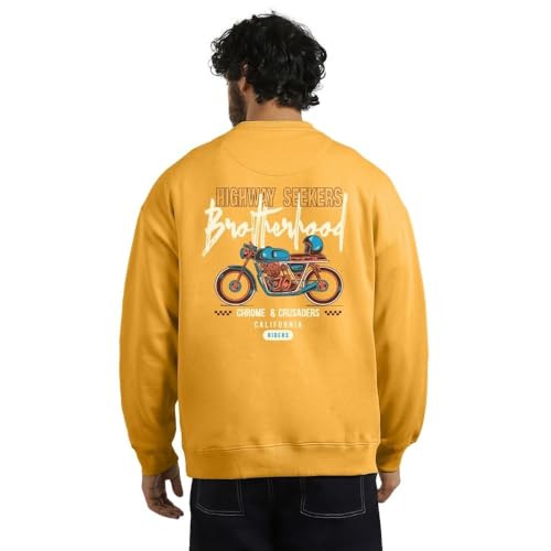 Image of Nobero Men's Graphic Printed Oversized Sweatshirt | Cotton Rich Fleece Round Neck Pullover | Relaxed Fit Casual Winter Wear for Men