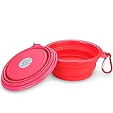 WoofWoof piccola ciotola da viaggio pieghevole per cani, bocce portatili portatili in silicone alimentare, un set contiene 2 piccole ciotole (rosa e rosso)