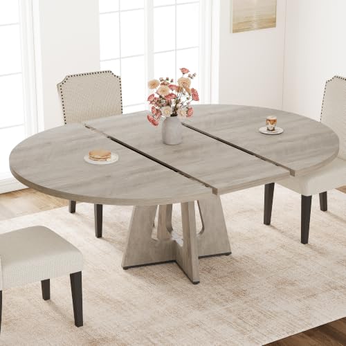 Garvee 47"-63" Extendable Round Dining Table for 4-8 (Table Only) Gray
