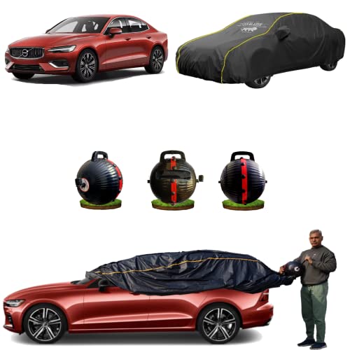 Image of CARBLAZER Portable & Semi-Automatic Full Body Car Covers: Heavy Duty Device| Anti-Theft| Dust & Scratch Proof | Water & Wind Resistant|Custom Fit| Dual-Side Cover, Compatible for Volvo S60