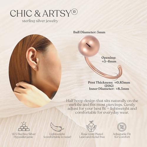 Image of CHIC & ARTSY 925 Sterling Silver Half Hoop Earrings for Women, Small Huggie Hoops Set with Ball Bar Star Moon Cross & Pearl, Lightweight Comfort Fit Everyday & Sleep Earrings