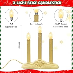 3 Light Electric Candolier Indoor Christmas Candle Lamp, Ivory Plastic with Clear C7 Light Bulbs, Plug in Candle Lamp with 3 Foot Wire, Ready to Use 3 Light Electric Candolier Indoor Christmas Candle Lamp Ivory Plastic with Clear C7 Light Bulbs Plug in Candle Lamp with 3 Foot Wire Ready to Use