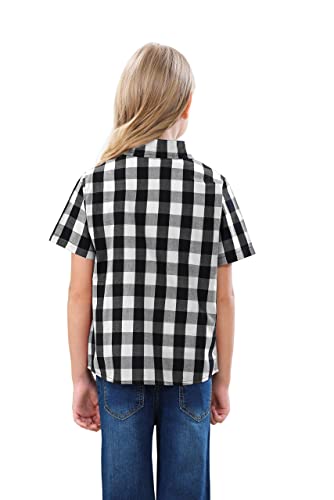 Image of SANGTREE Girls and Women Plaid Shirt Short Sleeve Button Down Summer Blouses Tops