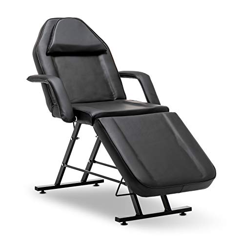 Fridtrip Portable Facial Chair Esthetician Adjustable Tattoo Chair 2in1 Massage Table Bed Premium Leather Beauty Barber Salon Spa Studio Equipment (Black)
