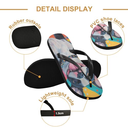 Pug Colorful Bubble Flip Flops for Beach Thong Sandals Anti-slip Lightweight Shower Shoes for Summer Travel Swim3