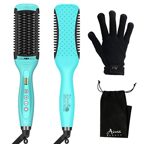 Hair Straightening Brush, 2-in-1 Heated Straightener Hair Brush with Anti-Scald, 30s Fast Ceramic Heating, 10 Heat Levels, Frizz-Free, Portable Straightening Comb for Home, Travel and Salon (Blue)
