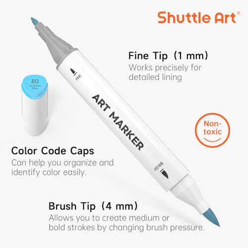 Image of Shuttle Art Pastel Alcohol Markers Brush tip, Dual Tip Brush & Fine Tip Art Marker Set,48 Colors Marker Pens with Case Perfect for Illustration Kids Students Adults Coloring Sketching