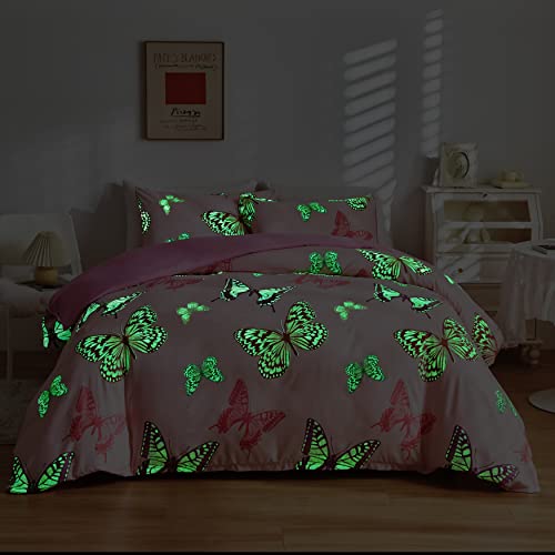 Erosebridal Butterfly Glow In The Dark Duvet Cover Boys Kids Butterfly Bedding Set Girls Teens Bedroom Glow Decor Comforter Cover Kawaii Animal Butterfly Bedding Collections With 2 Pillowcases thumb #1