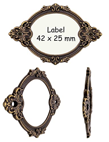FUXXER - Labels Window Frame Brass Bronze Antique Baroque Design, for Pharmacy Cabinets, Index File Drawers, Boxes, 67 x 44 mm, Bronze, Set of 10 - Image 3
