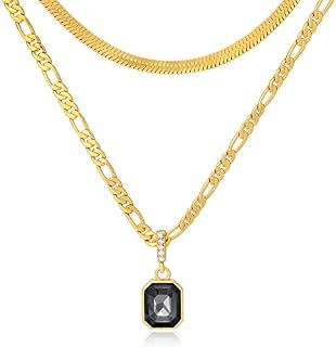 Mesovor 18K Gold Layered Crystal Necklace, 3mm Figaro Chain Necklaces | Dainty 4mm Snake Chain Choker Necklace for Women Girls Jewelry Gifts