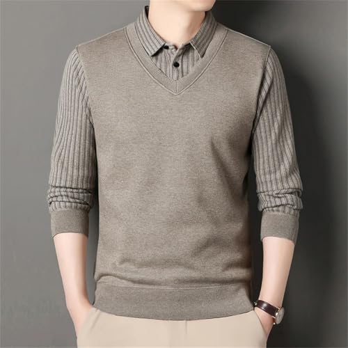 Men's Lined Sweater Polo Collar Pullover Tops Fashion Business Pullovers Korean Slim Fit Thick Clothes4