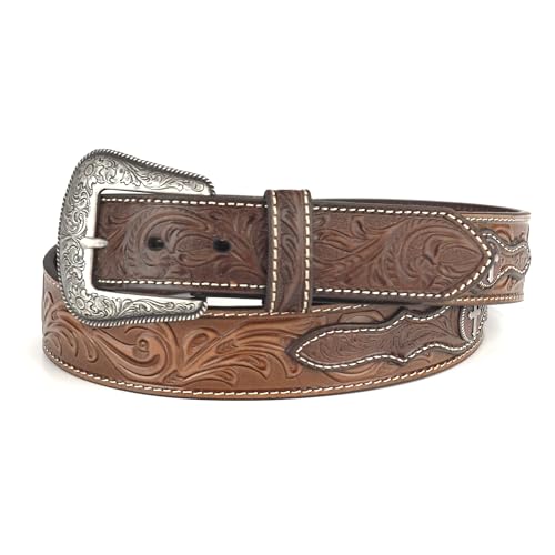 ARIAT Men's Floral Tooled Round Cross Concho Leather Belt2