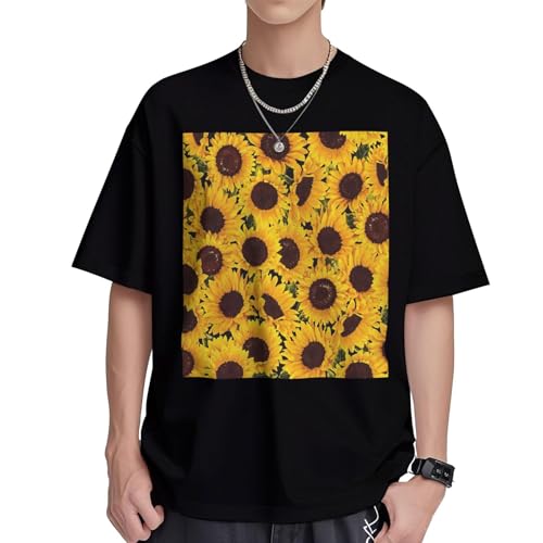 T-shirt athlétique homme en coton respirant et imprimé tournesols jaunes
