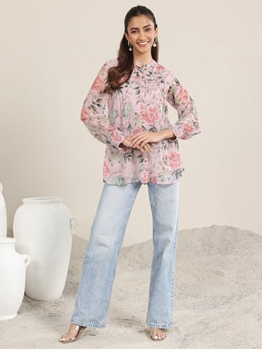 Image of Libas Womens Printed Chiffon Straight Kurti for Women