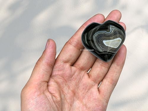 Image of Crystal Heaven Certified Black Onyx Heart Palm Pebbles Stones For Anxiety Stress Relief Massage-Aaa Grade Original Healing Gemstone Agate Heart Palm Stone For Yoga Meditation Spiritual