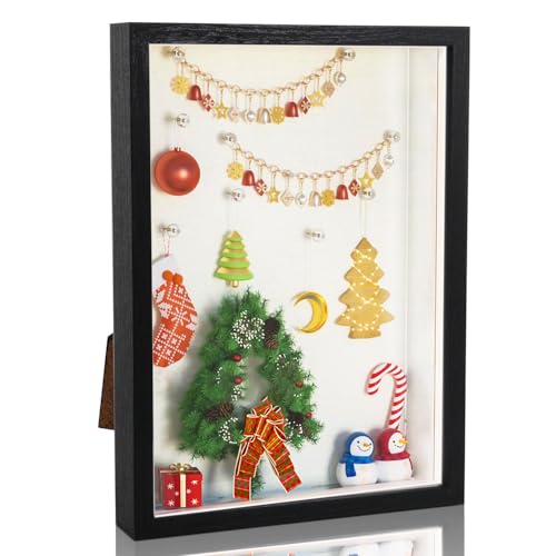 Rdlobu Marco de fotos 3D para rellenar, 21 x 30 cm, negro, profundo para rellenar, marco de fotos profundo para objetos de hasta 3 cm, marco de objetos para decoración, pared, escritorio, regalo de
