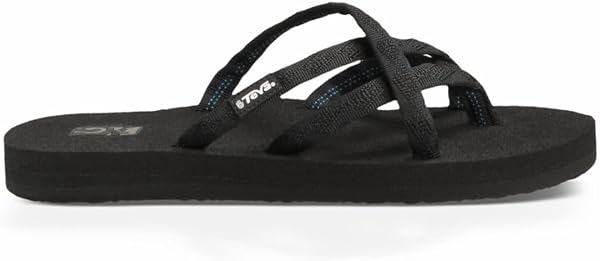 Close-up of the Teva Olowahu flip-flop's unique woven strap design and cushioned footbed.