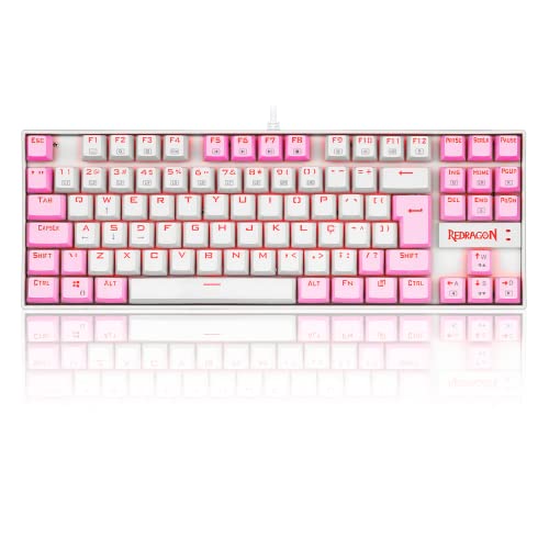 TECLADO MECANICO GAMER SINGLE COLOR REDRAGON KUMARA BRANCO E ROSA COM SWITCH AZUL
