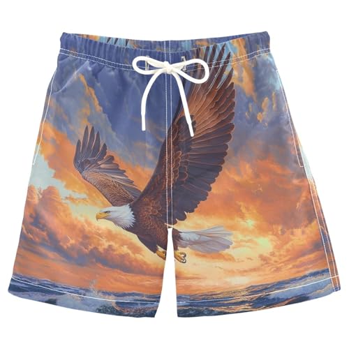 DOMIKING Ocean Hawk Orange Boys' Pull On Swim Trunks Quick Dry Boardshorts with Mesh Lining for Kid Boy Toddler M