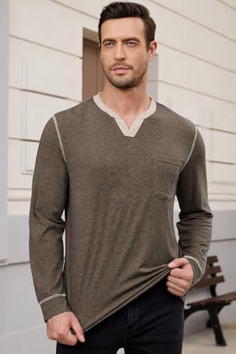 Men's Casual V Neck Long Sleeve Tees Henley T-Shirt Comfortable Pullover Tops with Pocket4