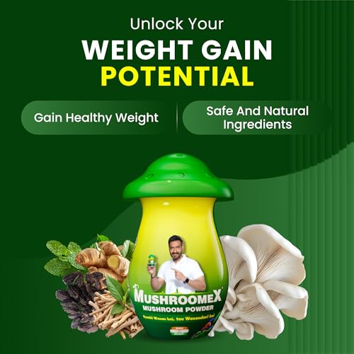 Image of Mushroomex 100 Gram Mushroom Powder Ayurvedic Weight Gainer for Men Women and Adults with Natural Ingredients to Improve health, Appetite and Overall Wellness (Pack of 1)