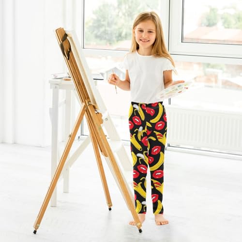 ALAZA Girls' Leggings Children's Yoga Pants Skinny Printed Dance Red Lips Banana Comfortable 4T4