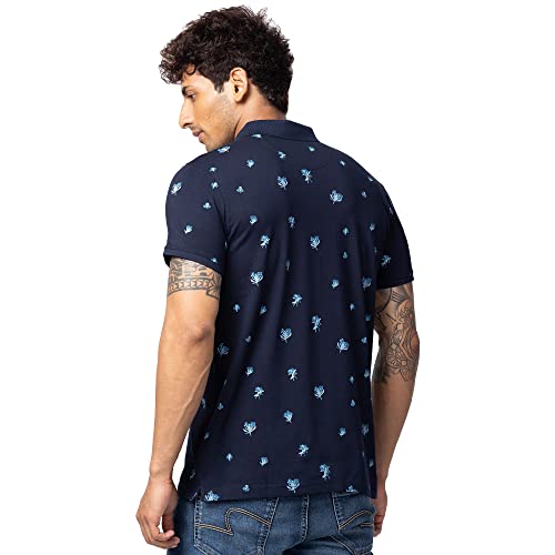 Image of Spykar Men's Slim Fit Polo Neck Half Sleeve Printed Casual T-Shirt
