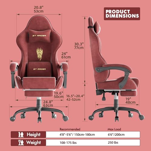 Image of Soontrans Velvet Fabric Gaming Chair for Adult, Ergonomic Comfortable Video Gamer Chair with Footrest, Reclining Office Computer Desk Game Chairs with Massage Lumbar Cushion,Headrest