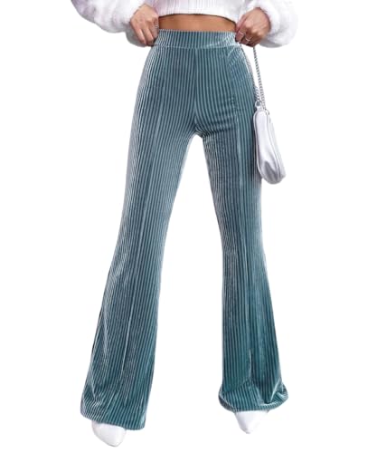 Velvet Flared Pants for Women Fall Winter High Elastic Waist Lounge Trousers Striped Palazzo Pants