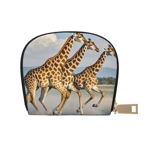Galloping Giraffes Print Credit Card Holder, PU Leather Small Card Bag Wallets with Zipper for Women Men id Business Card