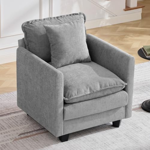 Image of 30'' Cloud Single Couch, Cloud Sofa with Throw Pillow, Modern 1 Seater Reading Chair with Deep Seat, Accent Chairs for Living Room, Bedroom, Small Apartment, Light Grey