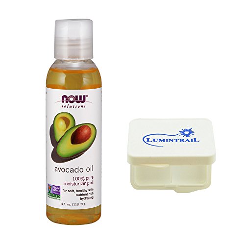 NOW Foods Avocado Oil Pure 4 oz for Moisturizing Soft Healthy Skin Bundle with a Lumintrail Pill Case
