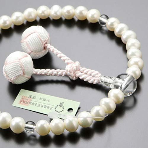 念珠ドットコム 数珠 女性用 淡水パール 白 本水晶 2色梵天房 略式数珠 京念珠 京都 小田巻梵天房 ホワイト 約8mm 約8ミリ 6月の誕生石 真珠 葬式 期間限定の激安セール 数珠袋プレゼント パール