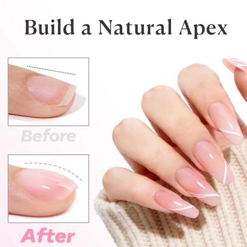 Image of AZUREBEAUTY 10ml 6 Color Rubber Base Gel Polish with Top Coat Set, Builder Gel for Thin Weak Nails, Sheer Nude Pink Jelly Self-Leveling Apex Building Nail Strengthener, Long Lasting Soak Off UV LED