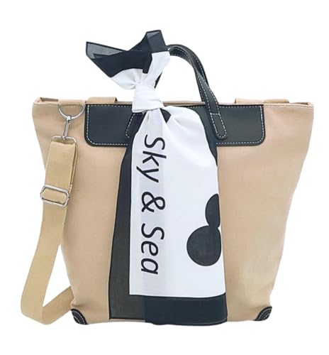 Cute Crossbody Bag for Women Large Canvas Tote Bag with Zipper and Black Top Handle Three Interior Pockets with Removable Scarf