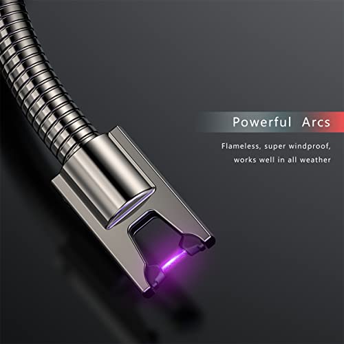 Set of 2 Electric Windproof Candle Lighters - USB Rechargeable Arc Long Stick Lighter, Black, Silver - Image 4