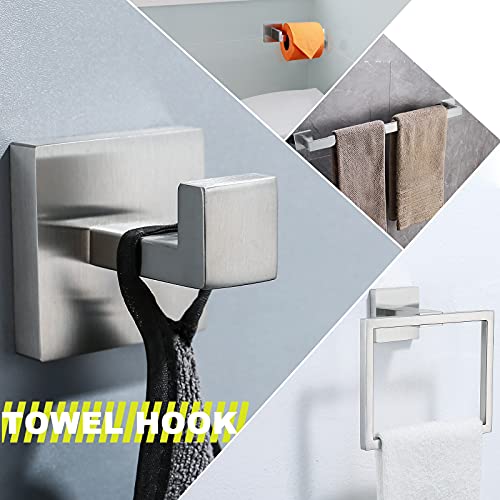 Brushed 4-Piece Bathroom Hardware Set Premium Stainless Steel Bath Towel Bar Sets Wall Mounted Square Bathroom Accessories Kit, 23.6 Inch Brushed Nickel #TOP5